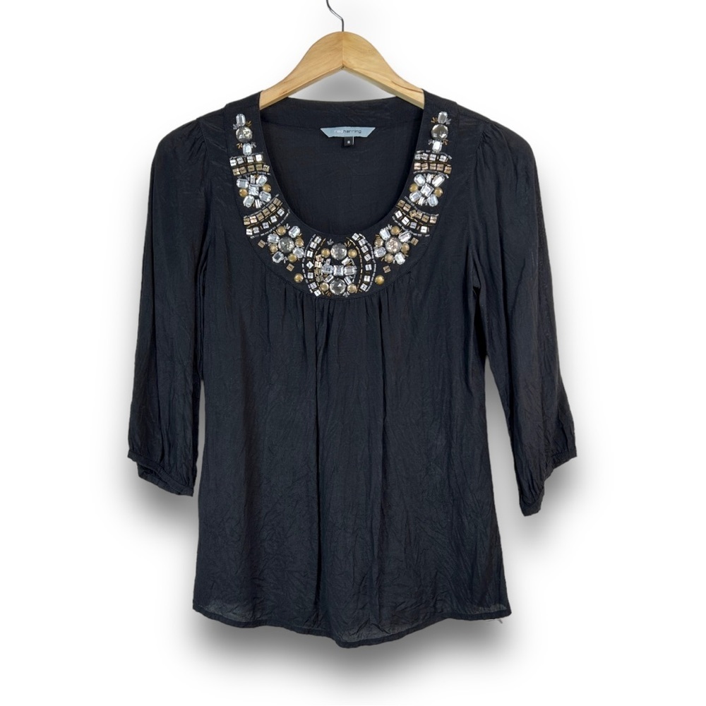 4/$20 Red Herring Black Embellished Neckline Tunic Top - Size 8